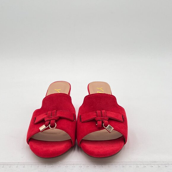 YDN Women Summer Open Toe Stacked Low Heel Sandals Faux Suede Slide - Picture 2 of 6